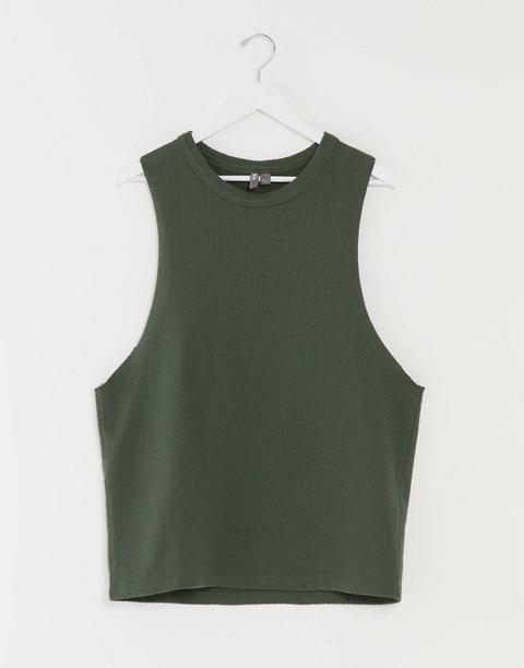 Asos Design Relaxed Sleeveless T-shirt With Dropped Armhole In Khaki Heavyweight Textured Fabric-green