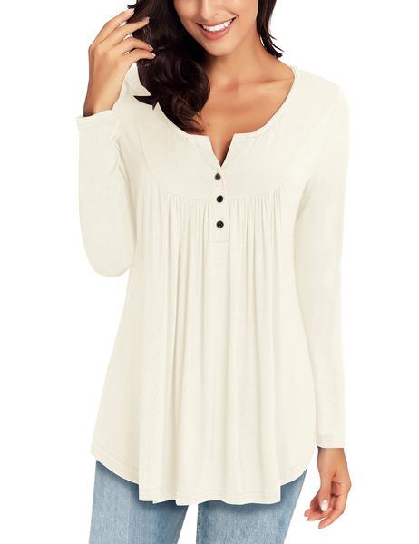 Lookbookstore Women's Casual Long Sleeve Henley Shirt Button Tunic Tops Blouse