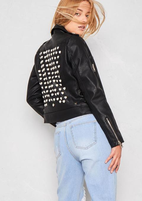 Ezmae Black Heart Studded Faux Leather Jacket