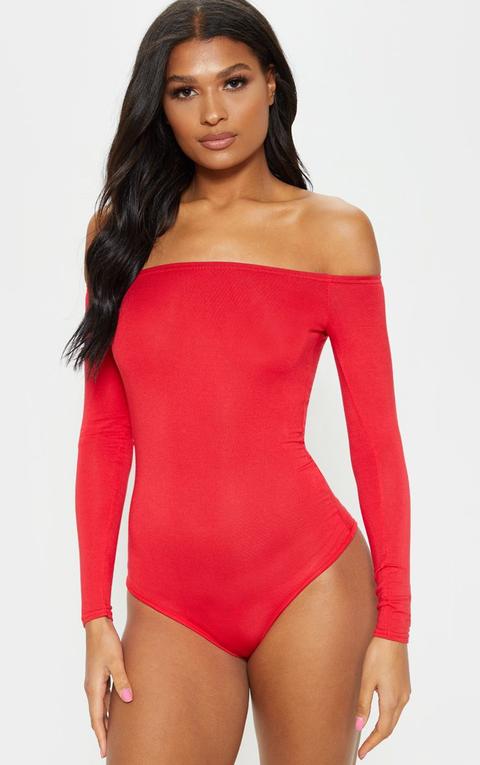 red bardot bodysuit