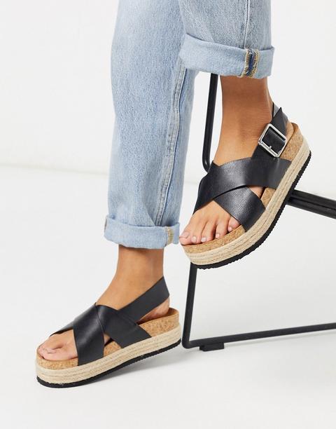 Monki Jannike Cross Strap Flatform In Black