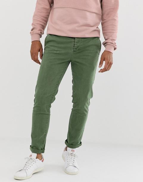 Asos Design Slim Chinos In Washed Green - Green