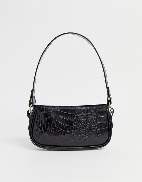 Asos Design Croc Effect 90s Shoulder Bag In Black