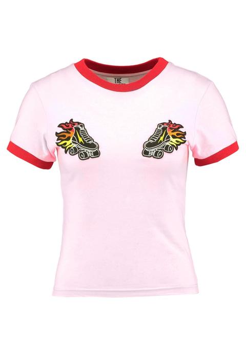 The Ragged Priest Rollergirl Ringer Camiseta Print Pink