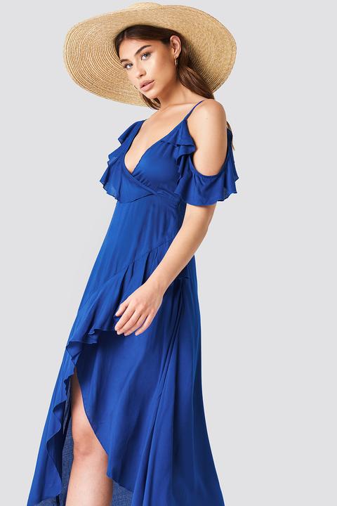 Debiflue X Na-kd One Shoulder Frill Dress - Blue