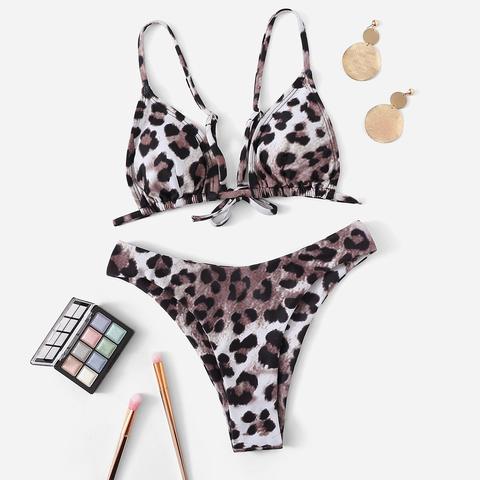 Set Bikini Top Triangolo Effetto Leopardo