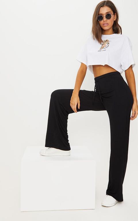 Black Drawstring Jersey Wide Leg Trousers