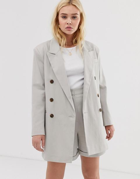 Asos Design - Dad - Blazer De Costume Croisé Coupe Oversize - Crème