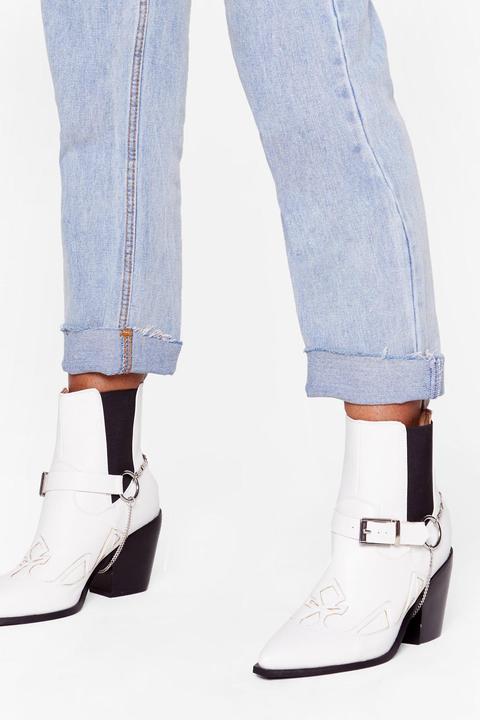 Womens Bottines Western À Harnais Et Chaîne J'enchaîne Les Victoires - Blanc - 36, Blanc