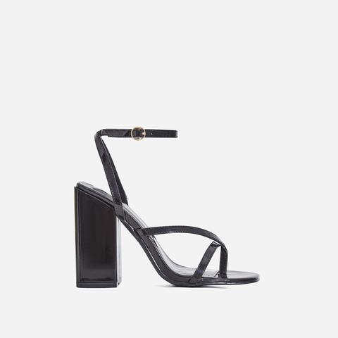 Grace Toe Strap Block Heel In Black Patent, Black