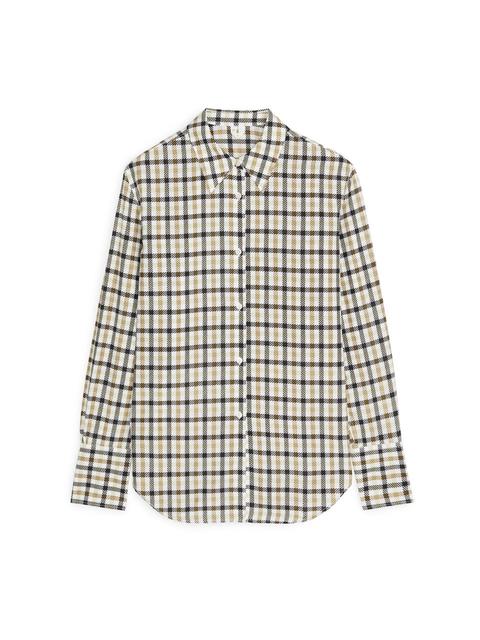 Cotton Silk Check Shirt - White