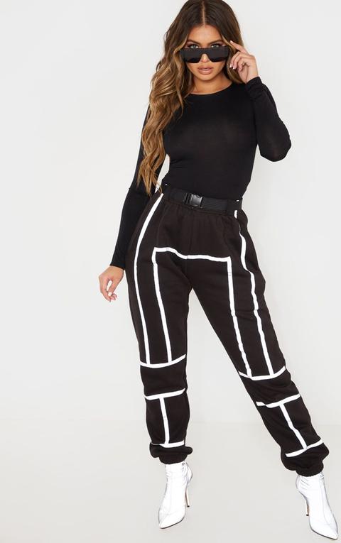 Black Belted Reflective Tape Cuffed Jogger