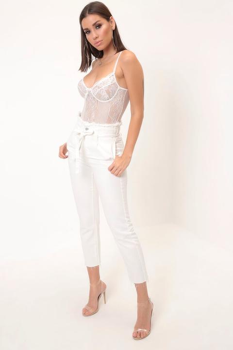 White High Waisted Belt Mom Jeans