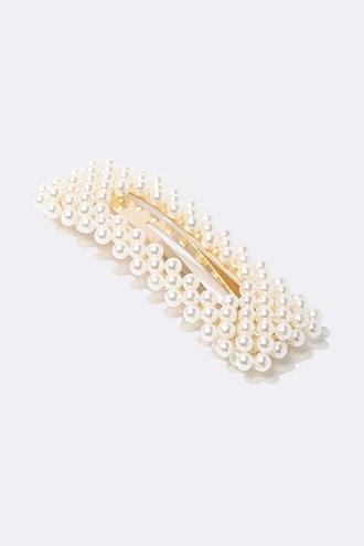 Forever 21 Faux Pearl Snap Hair Clip Cream/gold
