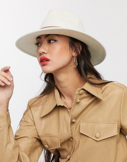 Asos Design - Chapeau En Feutre Avec Bande Fauve Et Tour De Tête Ajustable - Crème-blanc