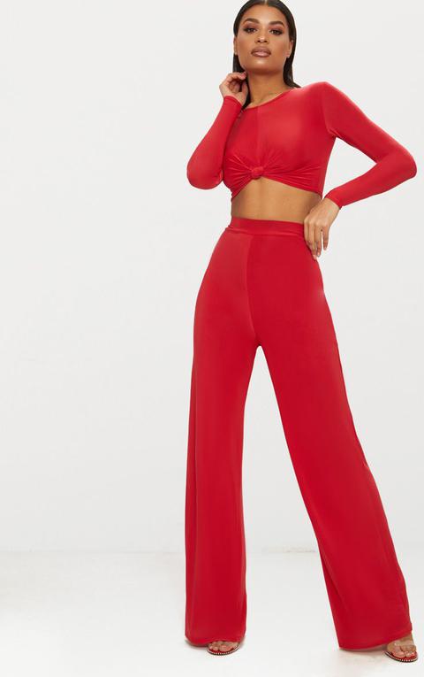 Red Slinky Wide Leg Trousers