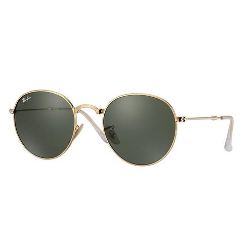 Round Metal Plegable Unisex Sunglasses Lentes: Verde, Montura: Oro