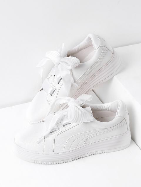 Zapatillas De Cuero Sintético Con Cordones - Blanco