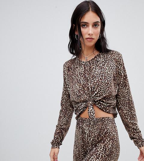 Milk It Vintage Cropped T-shirt In Leopard Print Co-ord-black