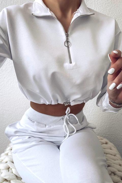 White Ring Zip Top And Joggers Tracksuit Set