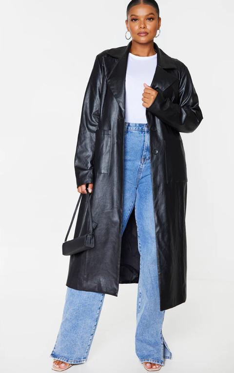 Plus - Trench Long En Similicuir Noir, Noir