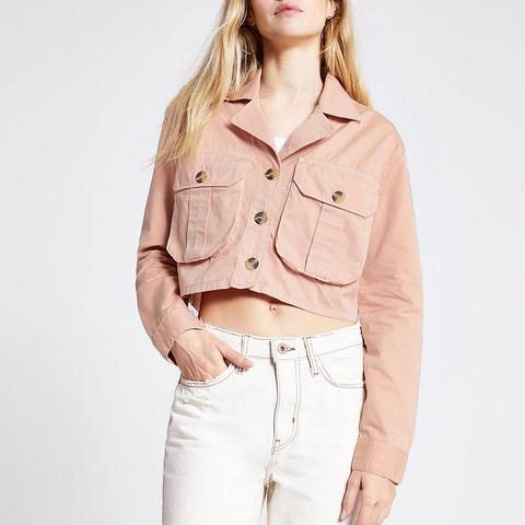 Pink Cropped Utility Jacket