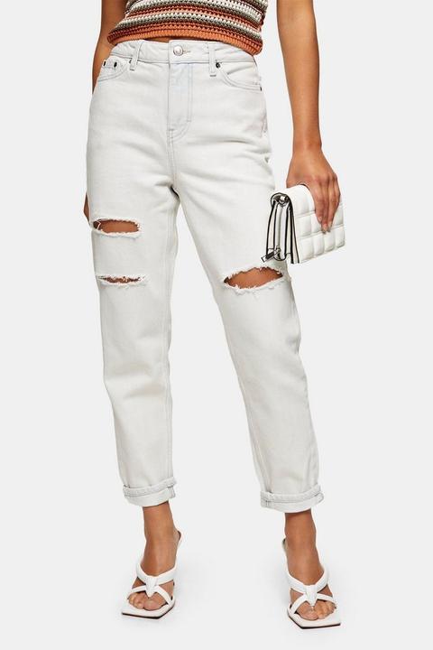 Petite Bleach Ripped Mom Tapered Jeans