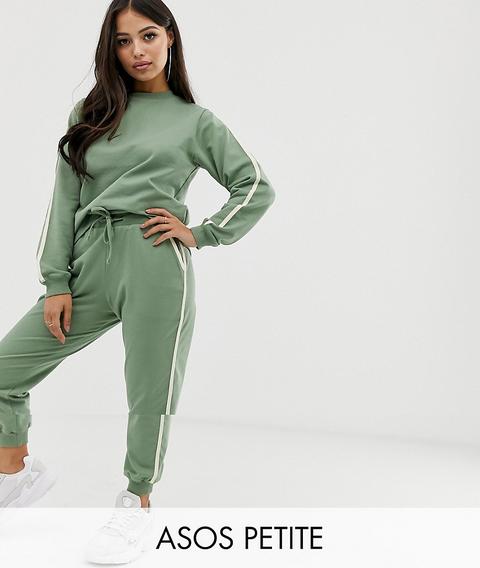 Asos Design Petite - Joli Survêtement Avec Sweat-shirt Et Pantalon De Jogging Basique Avec Liens Et Bordures Contrastantes - Vert