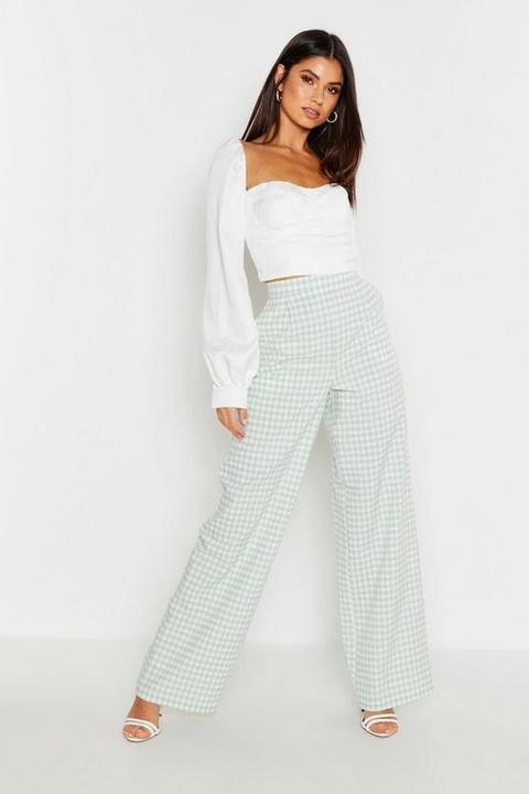 Womens Gingham Check Wide Leg Trouser 