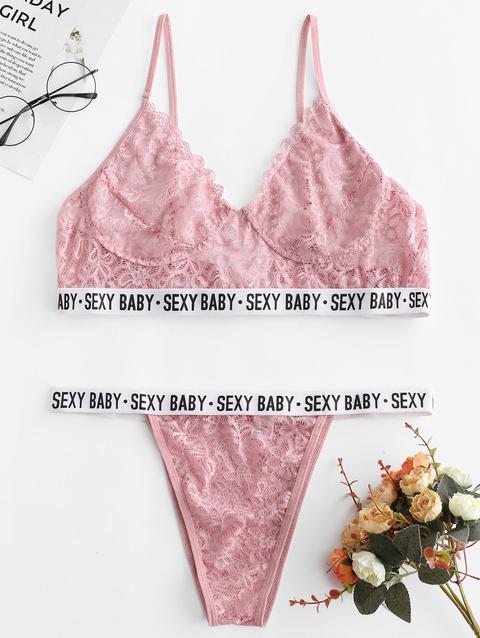 Set Di Reggiseno In Pizzo Con Grafica Baby Sexy Black Rose Red