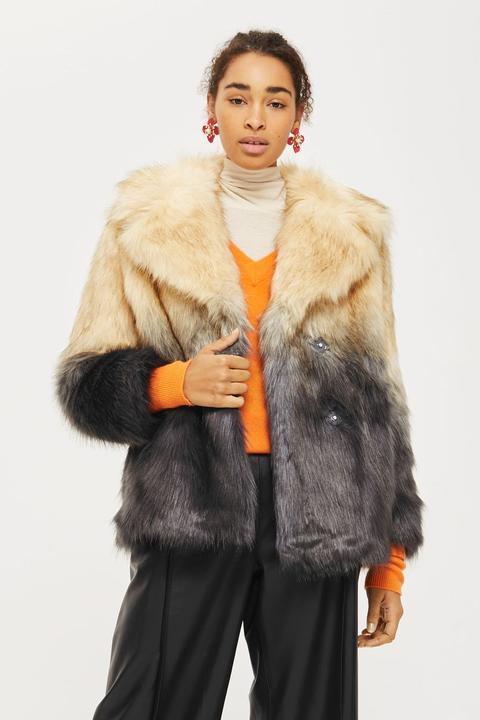 Ombre Tipped Faux Fur Coat