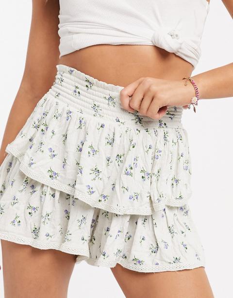 Asos Design - Short Froncé À Volants Et Petites Fleurs-multicolore