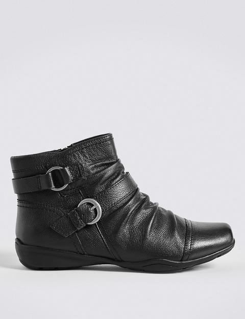 Wide Fit Leather Ruched Ankle Boots