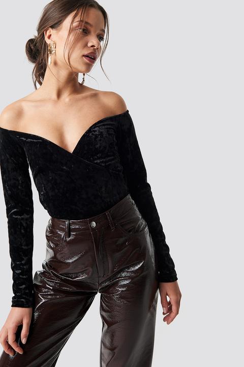Na-kd Party Velvet Off Shoulder Top - Black