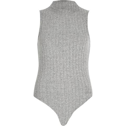 Grey Soft Ribbed Turtleneck Bodysuit