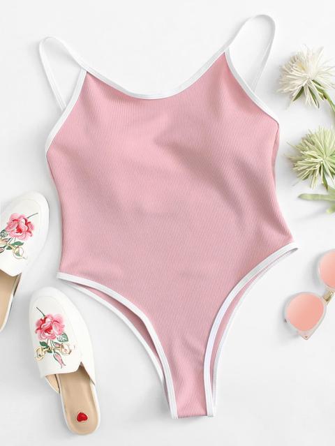 Contrast Trim Ribbed One Piece Swimsuit