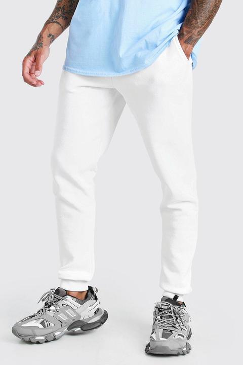 Mens White Basic Skinny Fit Joggers, White