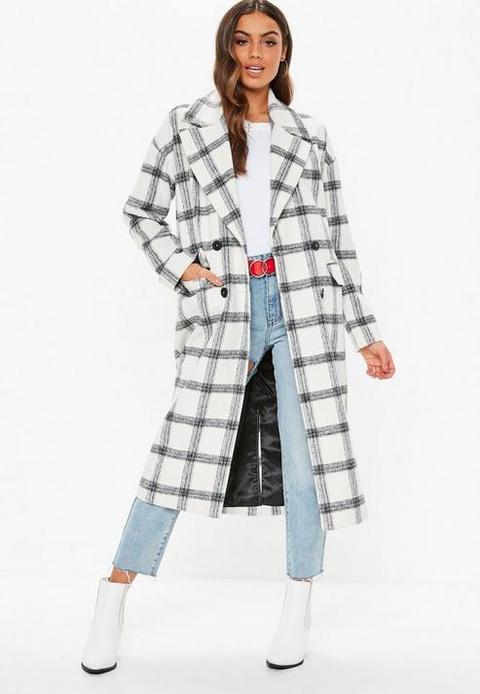 Tall Cream Oversized Check Coat, Cream