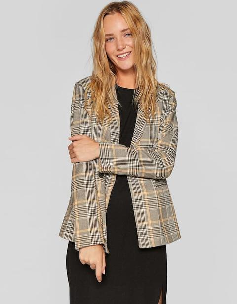 Double-breasted Checked Blazer In Yellow