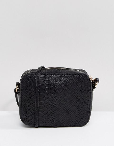 Asos Design Snake Effect Cross Body Camera Bag - Black