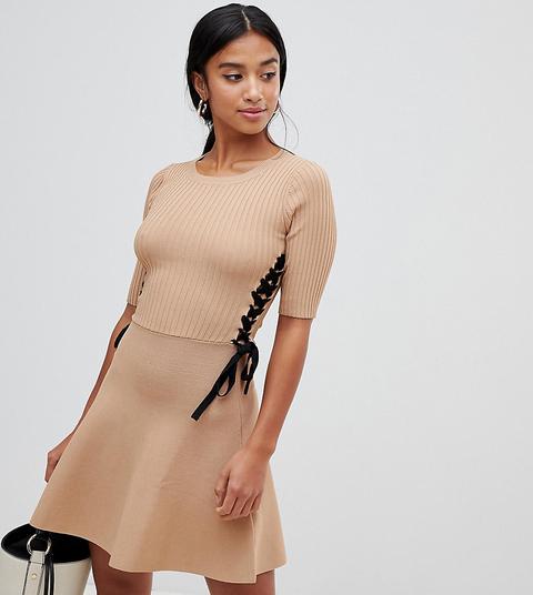 Asos Design Petite Skater Dress In Structured Knit-neutral