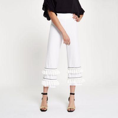 White Tassel Fringe Wide Leg Crop Trousers