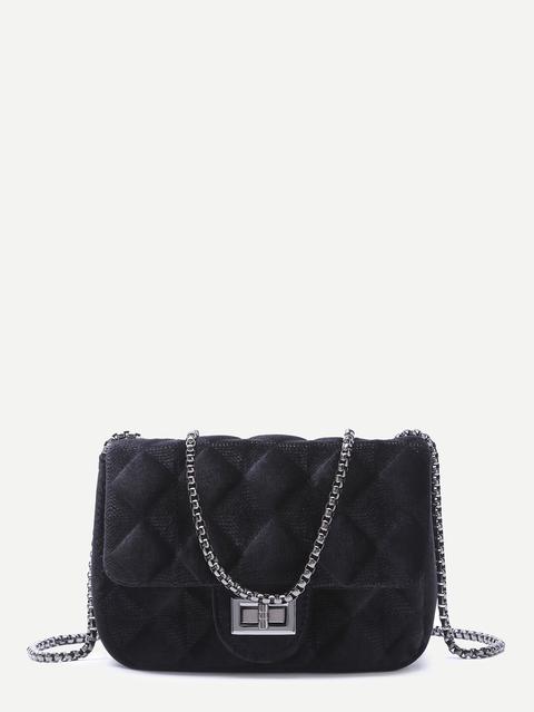 Bolso Guateado De Terciopelo Con Cadena Negro