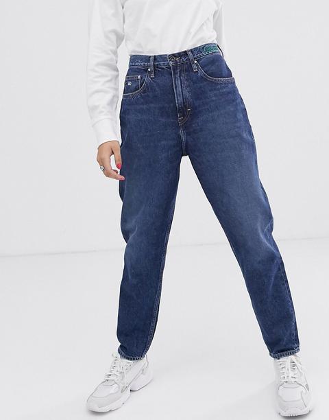 Tommy Jeans - Mom Jeans Sostenibili A Vita Alta - Blu