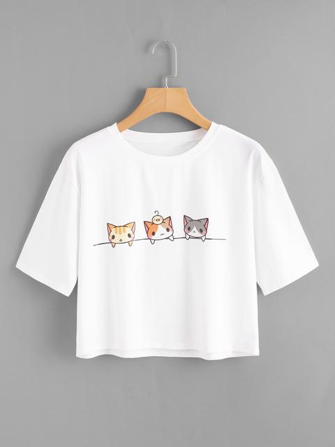 Cat Print Crop Tee