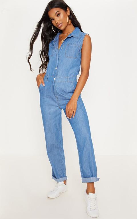 Mid Wash Sleeveless Utility Boilersuit