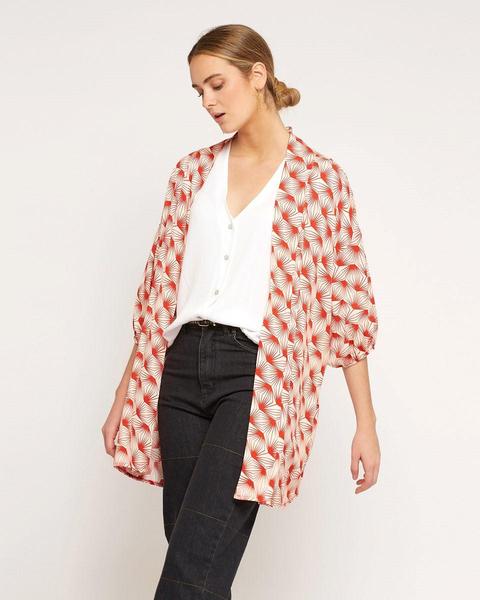 Kimono Estampado Pavo Real Rojo