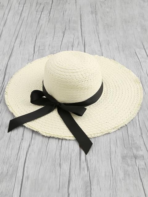 Oversized Straw Hat With Bow Band