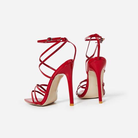 kaia pointed barely there heel in red patent