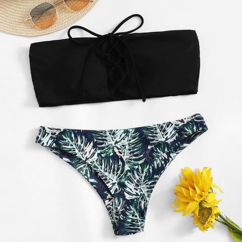 Bikini Con Cordones Y Conjunto De Bikini Tropical Al Azar